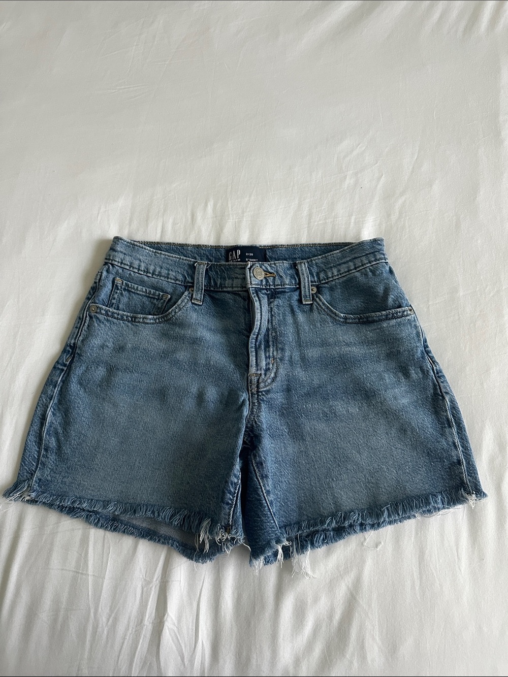 GAP Light Blue Denim 5” Frayed Hem Shorts